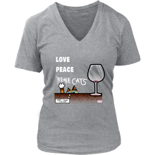 Load image into Gallery viewer, Love, Peace, Cats - Women's V-Neck T-Shirt